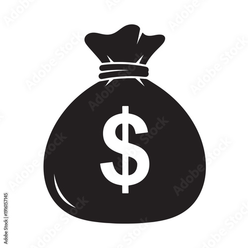 A black bag filled with money symbolizing wealth and financial success. Vector