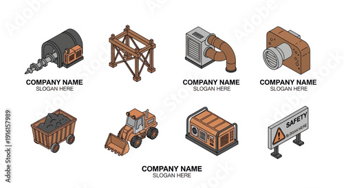 Construction Equipment and Road Signage Icons.