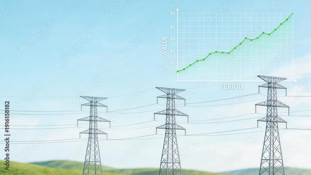 Fototapeta premium Electricity pylons and growth chart