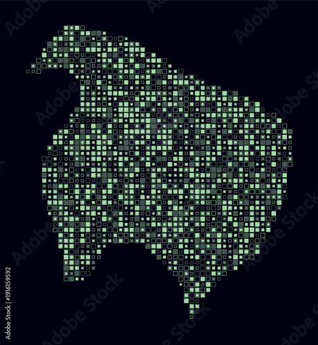 Norfolk Island, shape of the country build of colored cells. Digital style map of the Norfolk Island on dark background. Small size square blocks. Creative vector illustration.