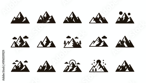 Flat Black Mountain Landscape Icons