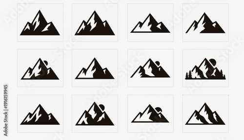 Outdoor Mountain Icon Set with Minimal Style