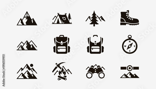 Minimalist Mountain Badge Icon Set