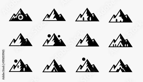 Modern Mountain Silhouette Icon Pack