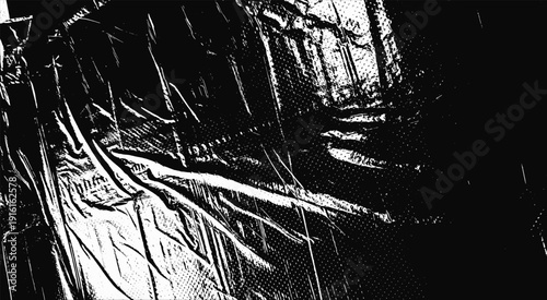 Crumpled plastic wrap background. Vinyl vintage cd album or photo cover overlay effect. Monochrome distressed texture.