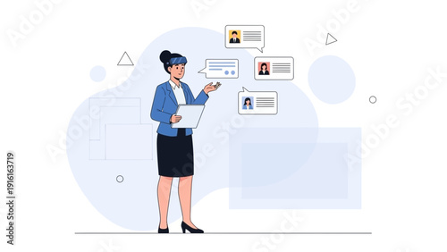 Businesswoman Selecting Candidate Profiles for Hiring and Recruitment