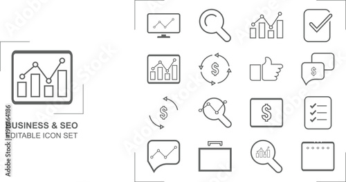 Business and seo line icon set