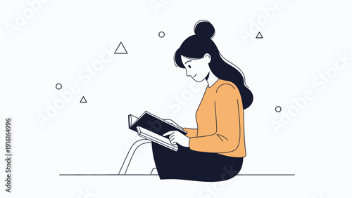 Woman Reading Book Relaxed Lifestyle Illustration