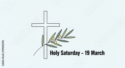 Holy saturday march 19th christian cross with olive branch on light blue background easter symbol