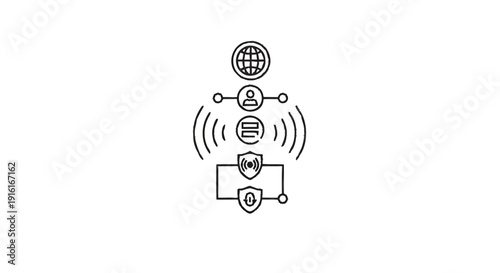 Network Security and Data Protection Icons Flow.