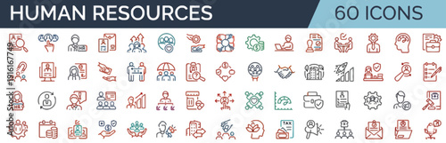Collection of Human Resources Icons Representing Various Business and Organizational Concepts