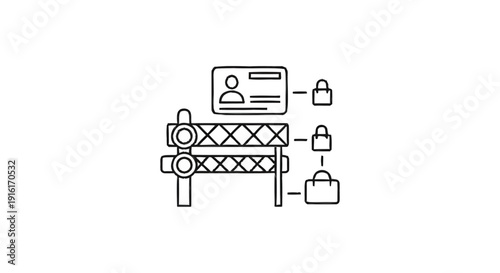 Security checkpoint with ID card and locked items.