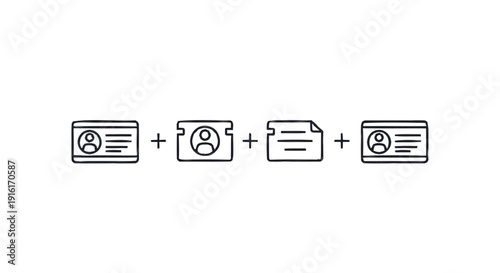 Set of icons representing identification and documents.