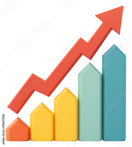 Dynamic 3D bar chart with rising red arrow isolated on white, visualizing powerful business growth, financial success, and market upward trends Free Download Dynamic 3D bar chart with rising red arrow isolated on white, visualizing powerful business growth, financial success, and market upward trends - GFXLoad