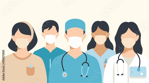 Hospital staff standing in line vector illustration