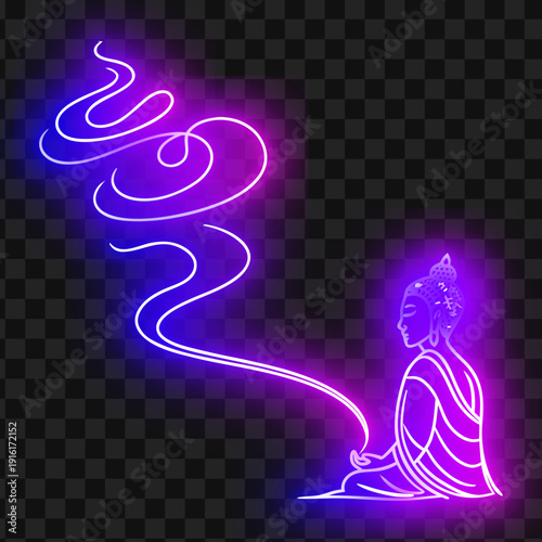 Neon Buddha Silhouette, Spiritual Energy Flow, Meditation Concept