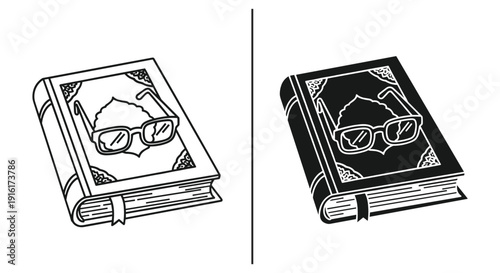 Two books with glasses on cover