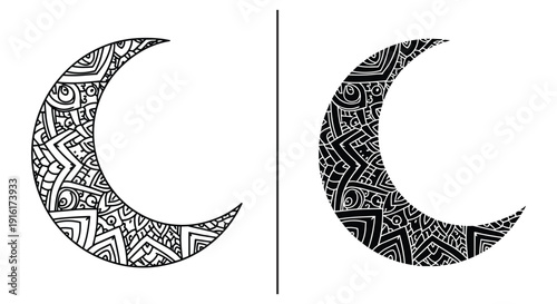 Crescent moon symbols with intricate patterns