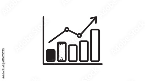 Growing Business Graph in Simple Line Art with Black and White Color on Plain Background for Financial Analysis