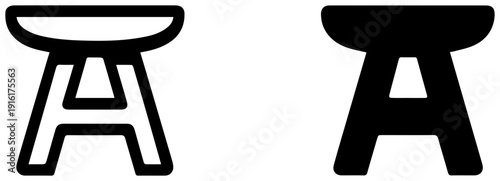 Two black and white icons of a potter's stool arranged horizontally on a white background