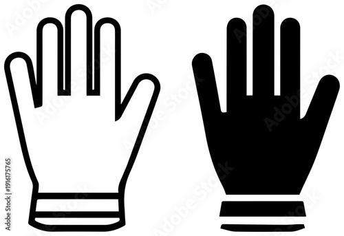 Black and white latex glove icons pair of protective hand coverings medical and industrial use