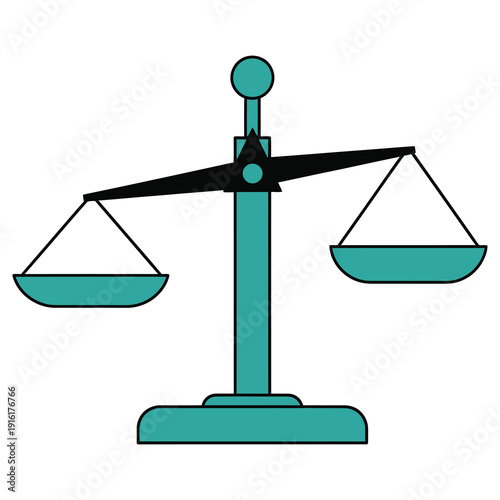 Teal balance scale with two empty plates on either side  equal weight icon