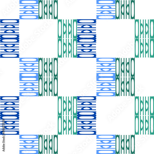 blue and green line square block on white background, seamless pattern with repeat blue louis strip line, replete image design for fabric printing patter, checkerboard block