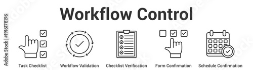 Workflow Control web banner icon set vector illustration concept for business with icon of Task Checklist, Workflow Validation, Checklist Verification, Form Confirmati.