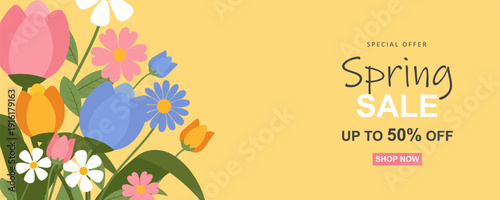 Spring or summer sale templates with beautiful blossom flower nature. set of cards with cute meadow flowers. Floral tropical for holiday  poster, invitation, social media post, Mother's Day, Easter.