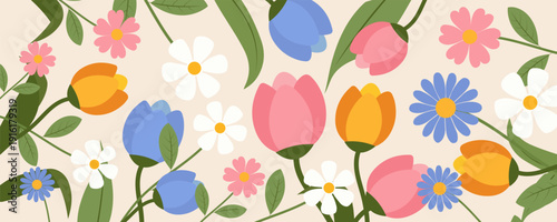 Spring or summer sale templates with beautiful blossom flower nature. set of cards with cute meadow flowers. Floral tropical for holiday  poster, invitation, social media post, Mother's Day, Easter.