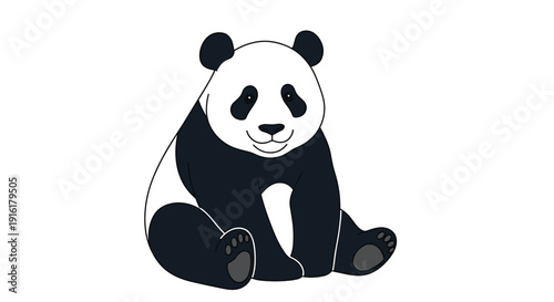 A cute and friendly cartoon giant panda with a happy face, sitting peacefully against a plain white background.