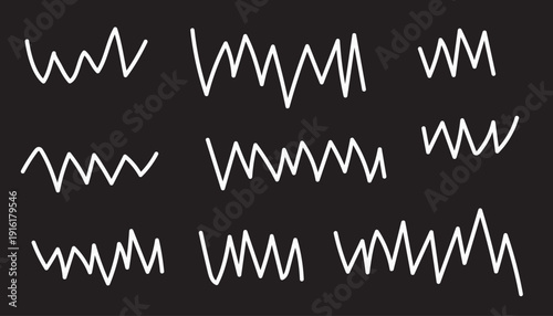 Collection of white line graphs on black background