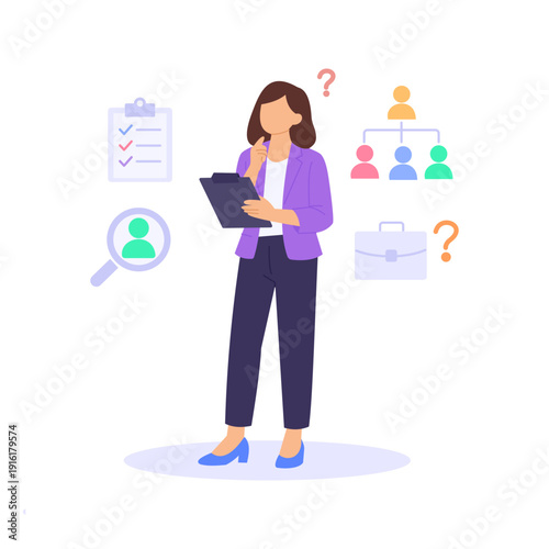 Identifying Hiring Needs, analyzing workforce gaps and requirements, Flat vector character illustration