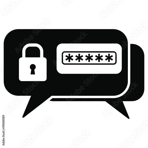 Black speech bubble icon with lock and password symbol for security and communication online  protection concept icon