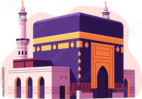 Holy kaaba structure with minaret and traditional architecture