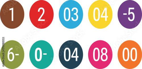 Colorful Number Circle Icon Set with Modern Numeric Symbols for Infographics, Counting, Education, Statistics, Data Visualization, and Digital Design Projects