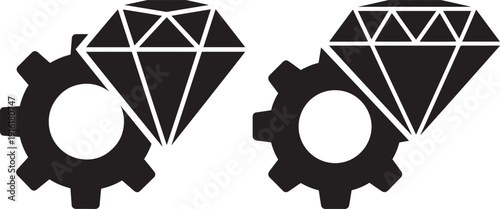 Diamond and gear icons side-by-side, representing value, industry, engineering, and quality