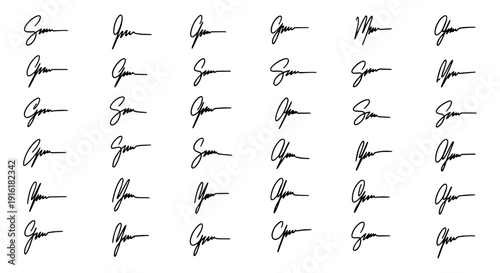 Elegant handwritten signatures collection in black ink on transparent background