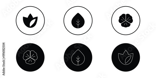 Leaf sprout icon vector set, green leaves plant eco logo symbol simple graphic illustration set, vegan fresh herb pictogram shape sign, organic natural healthy logotype image clip art.