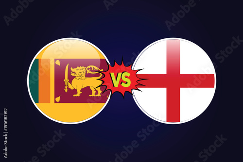 Sri Lanka vs England cricket match vector design illustrator rival flags of both teams with circular shape. SL vs ENG cricket match concept.
