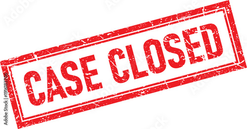 Rectangular Case Closed Text, Red Distressed Rubber Stamp Style on White