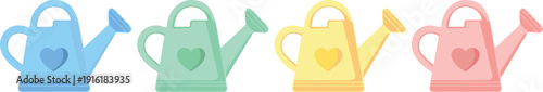 Modern Pastel Watering Can Vector Illustration with Heart Motif for Eco-Friendly Concepts