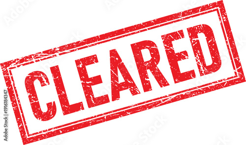 Red Distressed Square Rubber Stamp with CLEARED Text, Isolated on White