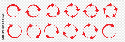 Set of circle arrows rotating on white background. Refresh, reload, recycle, loop rotation sign collection. Black circle arrows for infographics, web design. Vector illustration, flat style, clip art