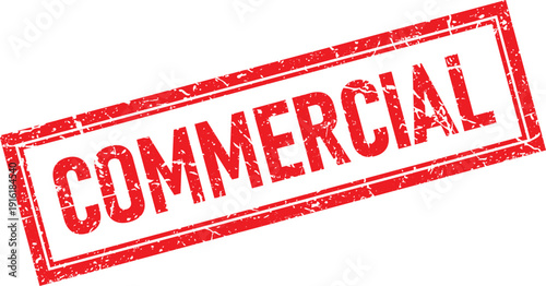 Red Distressed Rubber Stamp with Commercial Text, Isolated on White Background