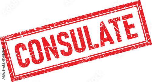 Red Grunge Rubber Stamp Impression of the Word Consulate on White