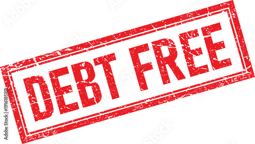 Red Rectangular Rubber Stamp Impression with Debt Free Text on White