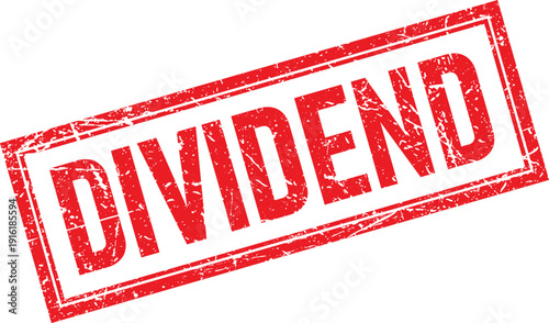 Red Distressed Rubber Stamp Impression of the Word DIVIDEND on White
