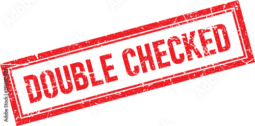 Red Distressed Double Checked Text within Rectangular Frame Rubber Stamp Impression