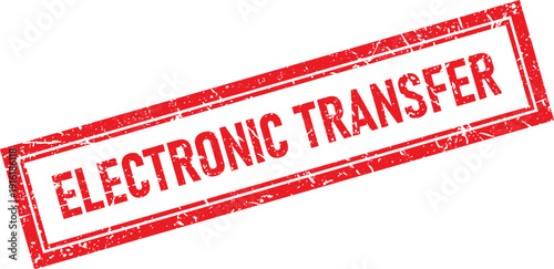 Distressed Rectangular Rubber Stamp with Red Electronic Transfer Text on White
